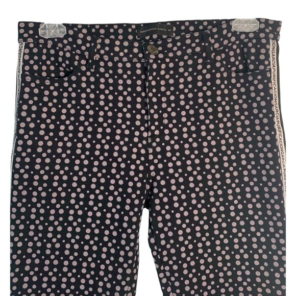 PURIFICACION GARCIA Black + Silver Polka Dot Side-Seam Logo Trousers Size 12 - Picture 2 of 8